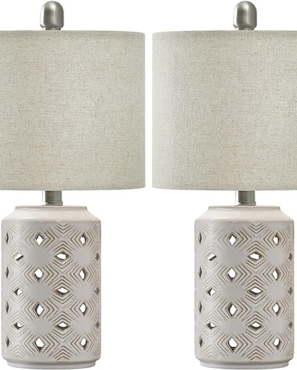 PORTRES 18.5" Farmhouse Medieval Ceramic Table Lamp Set of 2 for Bedroom Living Room Rustic Rural Bedside Nightstand End Table Desk Lamps for Study Room Office Dorm - LeafyLoom