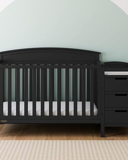 Graco Benton 4-in-1 Convertible Crib and Changer (Black) – GREENGUARD Gold Certified, Crib and Changing -Table Combo, Water-Resistant Changing Pad, Converts to Toddler Bed, Daybed & Full-Size Bed - LeafyLoom