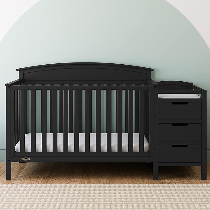 Graco Benton 4-in-1 Convertible Crib and Changer (Black) – GREENGUARD Gold Certified, Crib and Changing -Table Combo, Water-Resistant Changing Pad, Converts to Toddler Bed, Daybed & Full-Size Bed - LeafyLoom