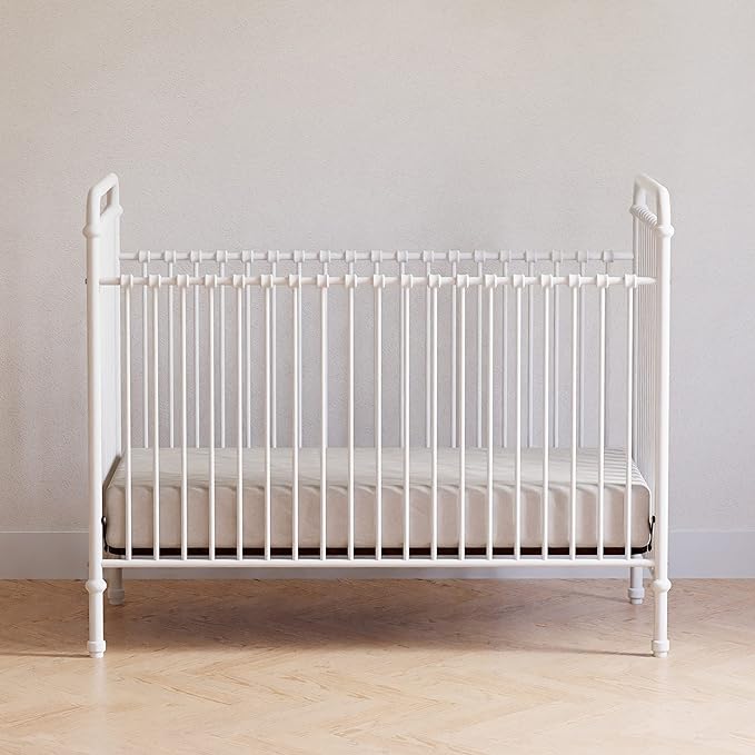 Namesake Abigail 3-in-1 Convertible Metal Crib in Washed White, Greenguard Gold Certified - LeafyLoom