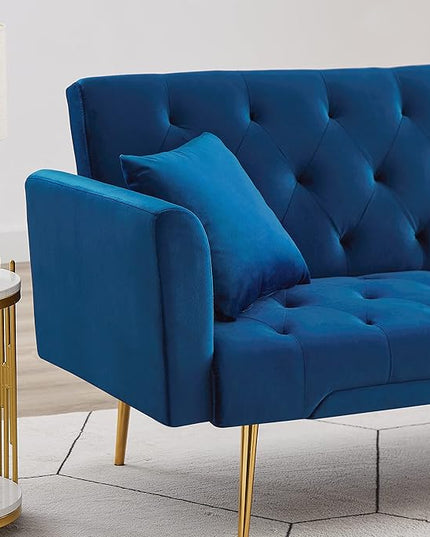 Convertible Folding Futon Sofa Bed Sleeper Lounge Couch,Small Velvet Upholstered Recliner Loveseat Daybed with Adjustable Backrest and Golden Metal Legs Space-Saving Sofabed for Living Room Office - LeafyLoom