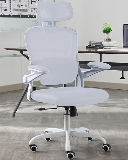 Ergonomic Office Chair with Tilt-Lock, Home Office Desk Chair with Auto Lumbar Support, High Back Mesh Desk Chair with Adjustable Headrest, Swivel Task Chair or Study Room Bedroom,White - LeafyLoom
