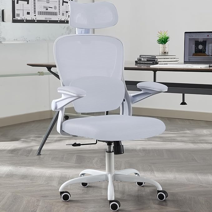 Ergonomic Office Chair with Tilt-Lock, Home Office Desk Chair with Auto Lumbar Support, High Back Mesh Desk Chair with Adjustable Headrest, Swivel Task Chair or Study Room Bedroom,White - LeafyLoom