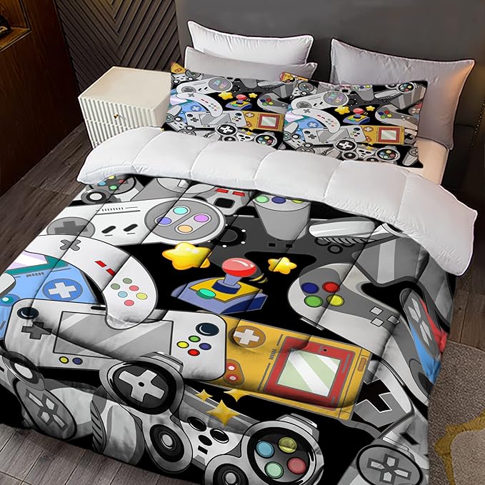 Sunnycitron Gamer Comforter set for Boys Gaming Bedding Twin Comforter set Gaming Bed Boys Comforter set Gamer room Decor (1 Comforter +2Pillowcase) - LeafyLoom