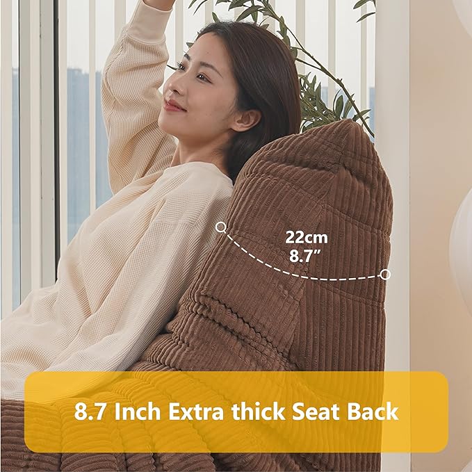 N&V Fireside Chair, Mid Century Armless Floor Sofa, Soft Premium Corduroy Floor Lounge Chair, Foam Sofa Accent Chair for Living Room Bedroom and Office Ivory - LeafyLoom