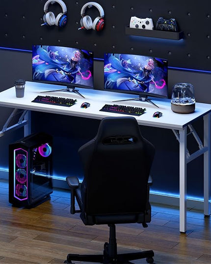 Need Home Office Desk Large Computer Desk 60 inch Sturdy Table Foldable Desk Gaming Computer Table No Assembly Required, White&White Frame AC5DW(152.4 * 60) - LeafyLoom