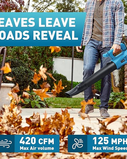 Leaf Blower Cordless, 20V Battery Powered Electric Leaf Blower with 2 Batteries & Charger, 6 Speed Mode, 420CFM Handheld Leaf Blowers for Lawn Care, Patio, Yard, Sidewalk, Blowing Snow - LeafyLoom