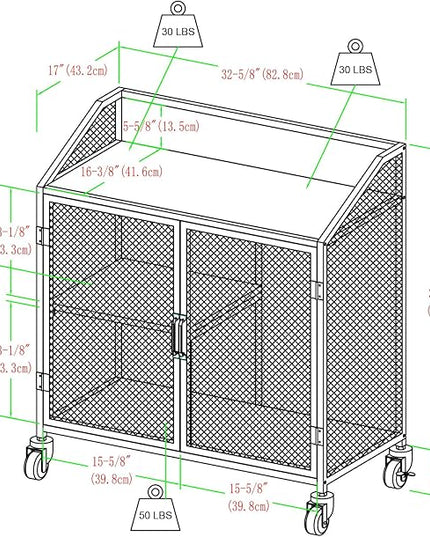 Walker Edison Malcomb Urban Industrial Metal Mesh Double Door Rolling Bar Cabinet, 33 Inch, Rustic Oak - LeafyLoom