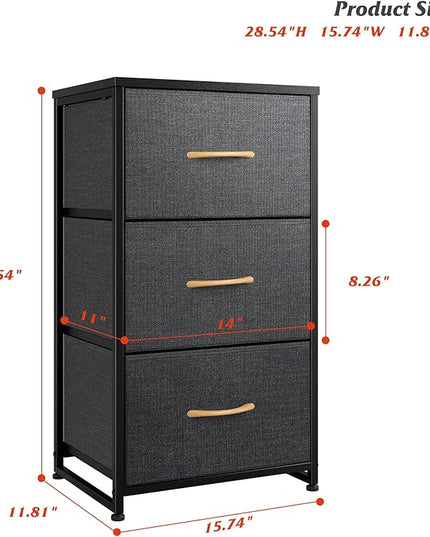 Nicehill Nightstand, Dresser with 3 Drawers, Bedside Table Chest of Drawers, Fabric Dresser for Bedroom, Kids' Room, Living Room, Closet, Small Dresser with Wooden Top Steel Frame, Modern, Dark Grey - LeafyLoom