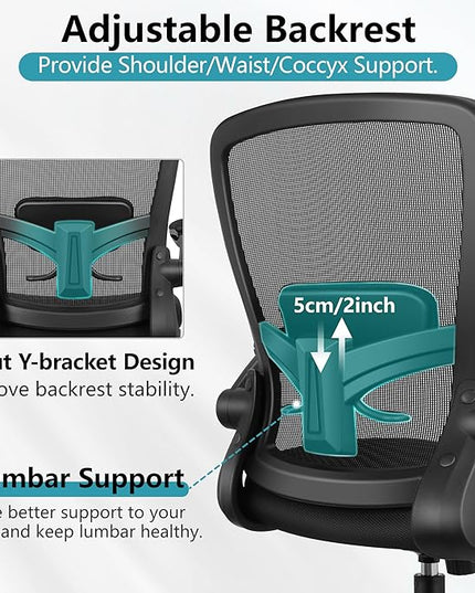 FelixKing Office Chair, Ergonomic Desk Chair Breathable Mesh Chair with Adjustable High Back Lumbar Support Flip-up Armrests, Executive Rolling Swivel Comfy Task Computer Chair for Home Office - LeafyLoom
