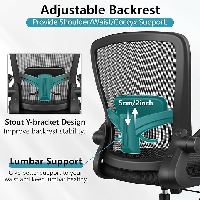 FelixKing Office Chair, Ergonomic Desk Chair Breathable Mesh Chair with Adjustable High Back Lumbar Support Flip-up Armrests, Executive Rolling Swivel Comfy Task Computer Chair for Home Office - LeafyLoom