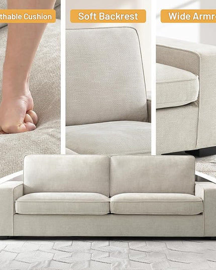EASELAND Sofa Couch, 88" Chenille Loveseat for Living Room, 3 Seater Lounge Sofa for Bedroom with Removable Back and Seat Cushions, Modern Deep Seat Comfy Couch with Solid Wood Legs and Armrest(Beige) - LeafyLoom