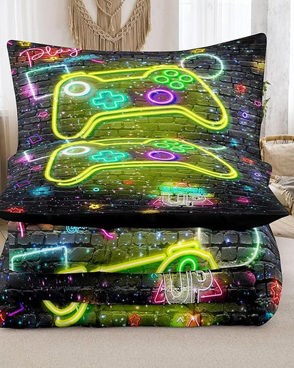 NINENINE Full Size Bedding Sets for Boys,5PCS Gaming Bedding Sets,Full Size Comforter Size for Boys,Boys Bedding Full Size(1Comforter, 1Flat Sheet, 1Fitted Sheet, 2Pillowcases) - LeafyLoom