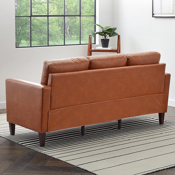 Edenbrook Archer Upholstered Couch – Couches for Living Room - Camel Faux Leather Couch - Living Room Furniture - Small Couch - Seats Three - Straight Arm Modern Couch, Sofa - LeafyLoom