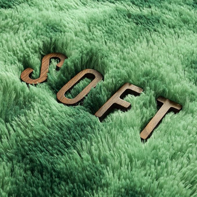 6x9 Large Area Rugs for Living Room, Super Soft Fluffy Modern Bedroom Rug, Tie-Dyed Green Indoor Shag Fuzzy Carpets for Girls Kids Nursery Room Home Decor - LeafyLoom
