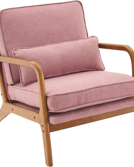 Bonnlo Pink Accent Chairs Set of 2, Upholstered Mid Century Modern Lounge Chairs Reading Chairs Side Sitting Chair Solid Wood Farmhouse Armchairs for Living Room, Bedroom, Guest Room - LeafyLoom