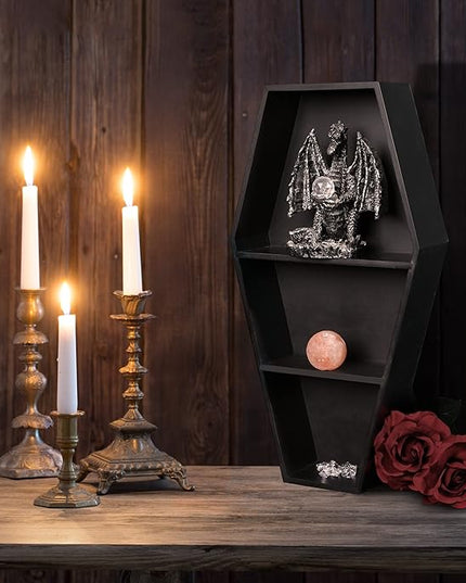 MANNY'S MYSTERIOUS ODDITIES Coffin Bookshelf - Extra Large Coffin Shelf 21 Inches by 11 Inches - Includes Removable Shelves - Gothic Decor for Home - LeafyLoom