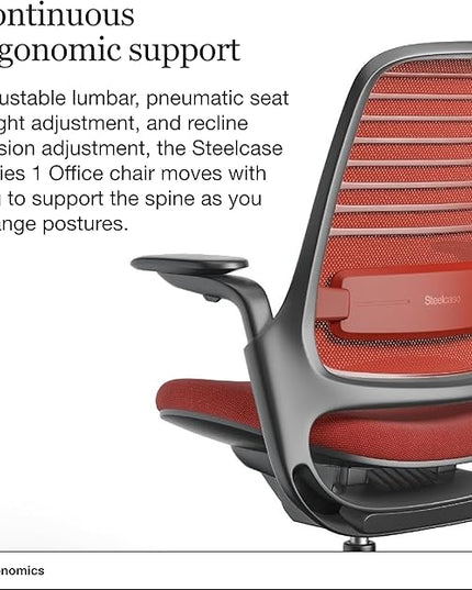Steelcase Series 1 Office Chair - Ergonomic Work Chair with Wheels for Carpet - Helps Support Productivity - Weight-Activated Controls, Back Supports & Arm Support - Easy Assembly - Scarlet - LeafyLoom