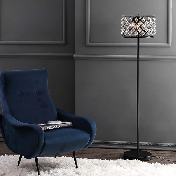 JONATHAN Y JYL9000B Elizabeth 60" Crystal/Metal LED Floor Lamp, Contemporary, Modern, Transitional, Elegant, Office, Living Room, Family Room, Dining Room, Bedroom, Hallway, Foyer, Bronze/Clear - LeafyLoom