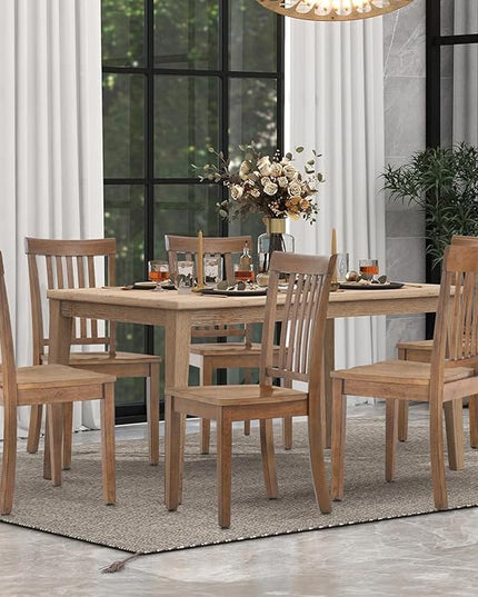 COLAMY Wooden Dining Chairs Set of 6, Spindle High Back Windsor Kitchen Side Chair, Farmhouse Dining Chairs for Kitchen and Dining Room, Light Brown - LeafyLoom