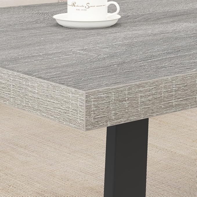 HSH Industrial Coffee Table, Modern Minimalist Center Table, Wooden Rectangle Living Room Table for Small Space, Farmhouse Wood and Metal Tea Table for Home Bedroom Office, Light Grey Oak, 47 in - LeafyLoom