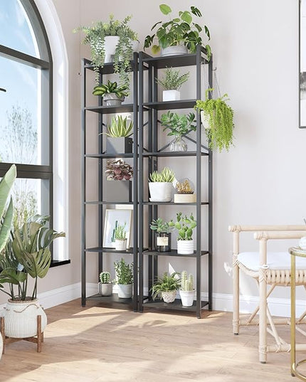 YMYNY Bookshelf, 6-Tier Ladder Shelf Organizer, Narrow Shelving Unit, Corner Storage Racks, Large Capacity Bookcase, for Home Office Living Room Balcony Bathroom, Metal Frame,HBC001B - LeafyLoom
