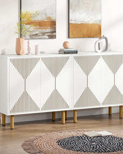 White Sideboard Buffet Cabinet, Modern Storage Cabinet with 4 Doors, Cupboard Console Table for Dining Room Living Room - LeafyLoom
