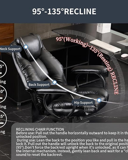 Office Chair Big and Tall, Ergonomic Office Chair 400lbs, Office Desk Chair with Ottoman, High Back Executive Office Chair, Adjustable Home Office Chair, Computer Chair PU Leather (Black) - LeafyLoom