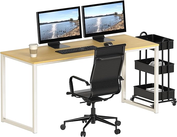 SHW Home Office 55 Inch Computer Desk, 24" Deep, Oak - LeafyLoom