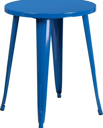 Flash Furniture Webb Commercial Grade 24" Round Blue Metal Indoor-Outdoor Table - LeafyLoom