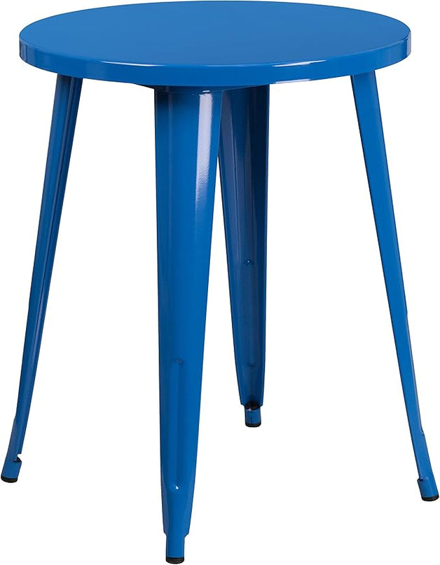 Flash Furniture Webb Commercial Grade 24" Round Blue Metal Indoor-Outdoor Table - LeafyLoom