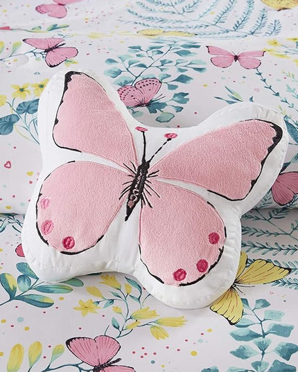 Mi Zone Kids Cynthia Comforter for Girls Microfiber Animal Butterfly Print, Modern All Season Down Alternative Kids Bed Set, Matching Sham, Decorative Pillow, Full/Queen, Pink 4 Piece - LeafyLoom