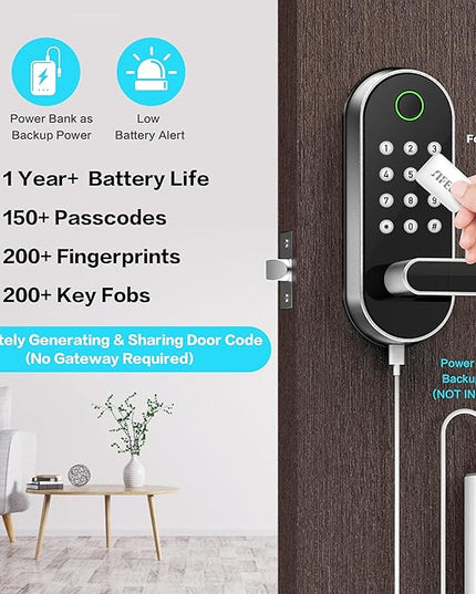Keyless-Entry Fingerprint Smart Door Lock: Sifely Digital Electronic Lock with Code Passcode, Electric Door Knob, Biometric Door Handle Lock, Perfect for Exterior/Interior/Entry/Bedroom Doors (Silver) SifelySmartLocks
