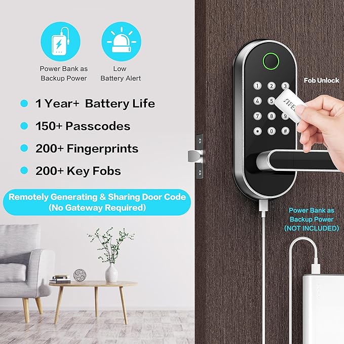 Keyless-Entry Fingerprint Smart Door Lock: Sifely Digital Electronic Lock with Code Passcode, Electric Door Knob, Biometric Door Handle Lock, Perfect for Exterior/Interior/Entry/Bedroom Doors (Silver) SifelySmartLocks