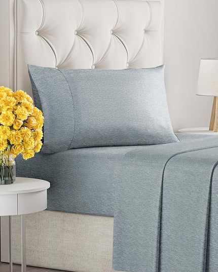 Twin XL Size 3 Piece Sheet Set - Comfy Breathable & Cooling Sheets - Hotel Luxury Bed Sheets for Women & Men - Deep Pockets, Easy-Fit, Soft & Wrinkle Free Sheets - Heathered Blue Oeko-Tex Bed Sheets - LeafyLoom
