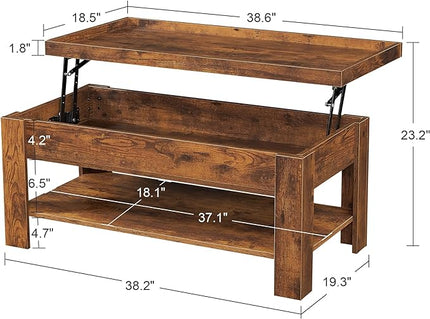 VECELO Lift Top Coffee Table with Storage Shelf and Hidden Compartment for Living Room/Office Reception, Black, Brown - LeafyLoom