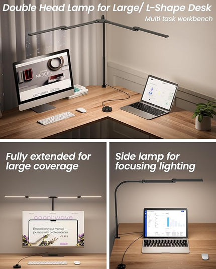 BOHON LED Desk Lamp for Home Office, 24W Architect Task Lamp with Clamp, Desktop Controller, 5 Color Stepless Dimming Table Light, Screen Computer Monitor Gooseneck Lamp for Reading Study Workbench - LeafyLoom