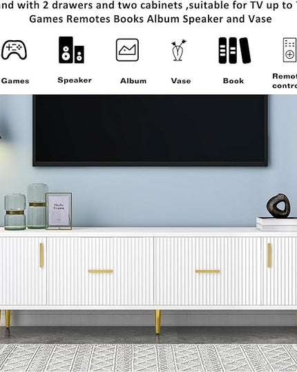 NicBex TV Stand for 75 Inch TV Modern TV Media Console Table with 5 Champagne Legs and Storage Space,Entertainment Center with Storage for Living Room,67 Inch,White - LeafyLoom