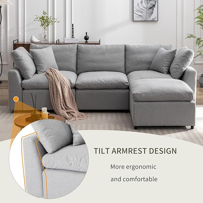 104.3" L-Shaped Convertible Sectional Sofa with Reversible Sleeper Chaise,Upholstery Corner Couch include Armrest&Down Filled Cushions w/zipper closure for Living Room, Apartment, Office - LeafyLoom