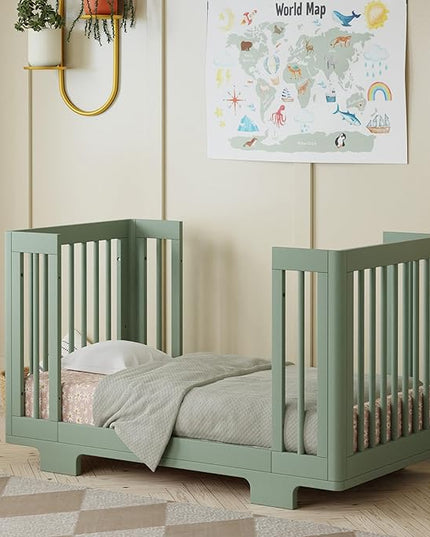 Babyletto Yuzu Convertible All-Stages Bassinet, Midi, Full-Size Crib in Light Sage, Greenguard Gold Certified, Portable & Adjustable with Conversion Kits and Pads Included - LeafyLoom