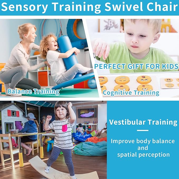 Kids Sensory Swivel Chair, Autism Sensory Chair, Spinning Chair for Autistic Kids, Small Space, Spin Seat, Metal Base, Non-Slip Design, Blue - LeafyLoom