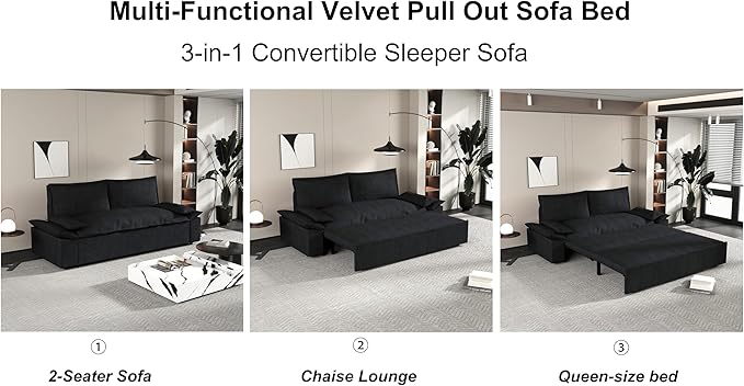 Functional Love Seats Convertible Queen Size Sofabed with 2 Lumbar Pillows, 70" Oversized Loveseat Sofa W/Pull Out Sleeper Couch Bed and Padded Armrests for Home Office Apartment Living Room - LeafyLoom