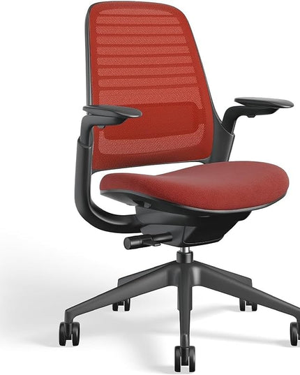 Steelcase Series 1 Office Chair - Ergonomic Work Chair with Wheels for Carpet - Helps Support Productivity - Weight-Activated Controls, Back Supports & Arm Support - Easy Assembly - Scarlet - LeafyLoom