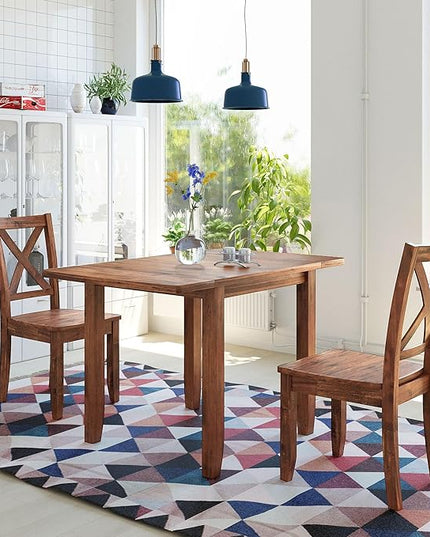 Dining Room Table Set for 2, 3-Piece Wood Kitchen Table Set with Drop Leaf and 2 X-back Chairs, Breakfast Nook Dining Table Set for Small Place, Brown - LeafyLoom