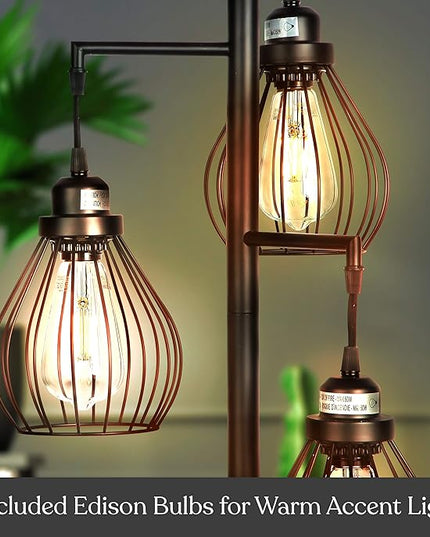 Brightech Teardrop LED Floor Lamp – Tree Standing Lamp with 3 Elegant Cage Heads & Edison Bulbs – Standing Lamp for Living Rooms & Offices – Tall Standing Lamp Ideal for Bedroom Reading – Black - LeafyLoom