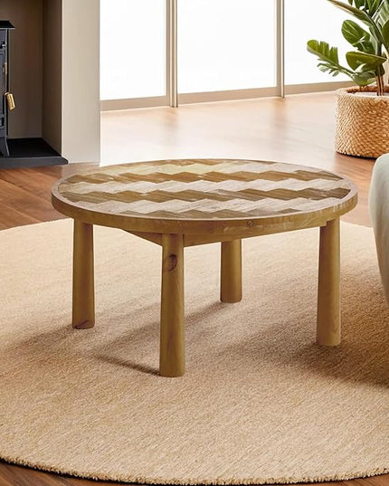 NicBex Coffee Table Wooden Coffee Table with Storage Round Center Tables with Thick Cylindrical Legs Dining Table for Living Room, Dining Room, Office, and Bedroom,35.43" W, Coffee - LeafyLoom
