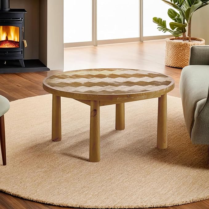 NicBex Coffee Table Wooden Coffee Table with Storage Round Center Tables with Thick Cylindrical Legs Dining Table for Living Room, Dining Room, Office, and Bedroom,35.43" W, Coffee - LeafyLoom