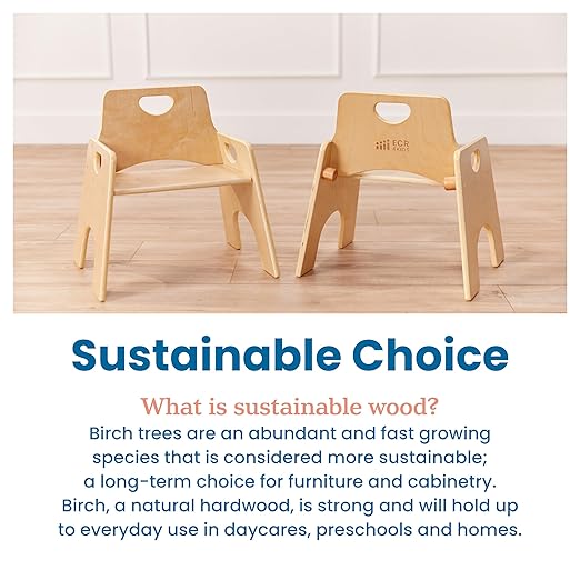 ECR4Kids Stackable Wooden Toddler Chair, 10in, Kids Furniture, Natural, 2-Pack - LeafyLoom