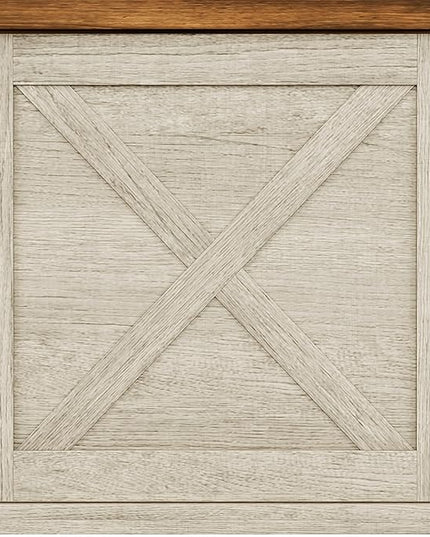 Hillsdale Columbus Wood Entertainment Console, 64 Inch, White Oak with Walnut Top - LeafyLoom