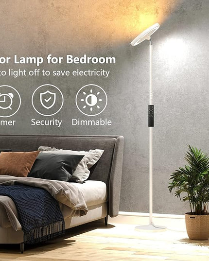 Keepsmile Double Side Lighting White Led Floor Lamp with Remote Smart App 36W 2600LM Bright Tall Standing RGB Angle Multicolor Dimmable Modern Floor Lamps for Living Room Bedroom Office - LeafyLoom